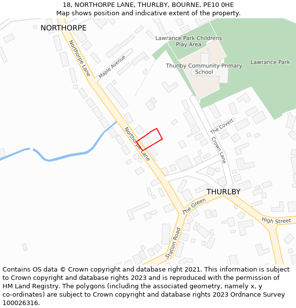 18, NORTHORPE LANE, THURLBY, BOURNE, PE10 0HE: Location map and indicative extent of plot