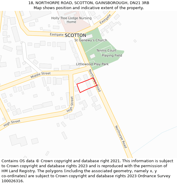 18, NORTHORPE ROAD, SCOTTON, GAINSBOROUGH, DN21 3RB: Location map and indicative extent of plot