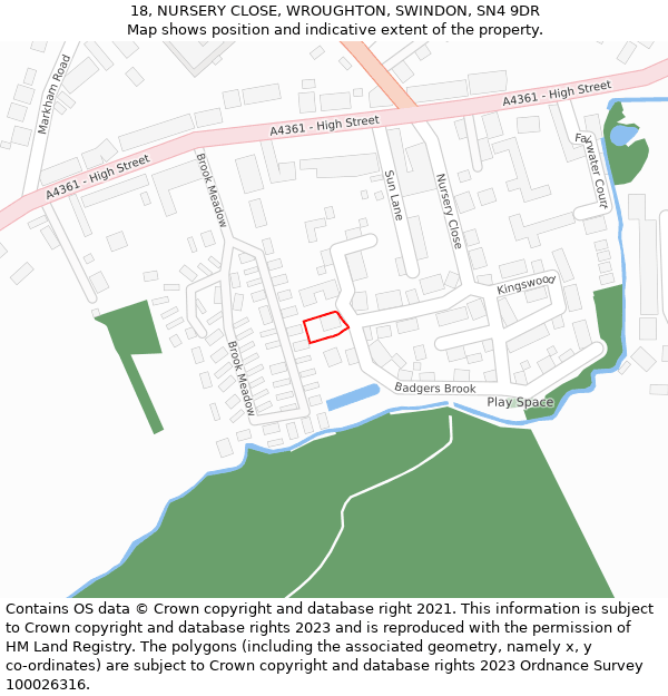 18, NURSERY CLOSE, WROUGHTON, SWINDON, SN4 9DR: Location map and indicative extent of plot