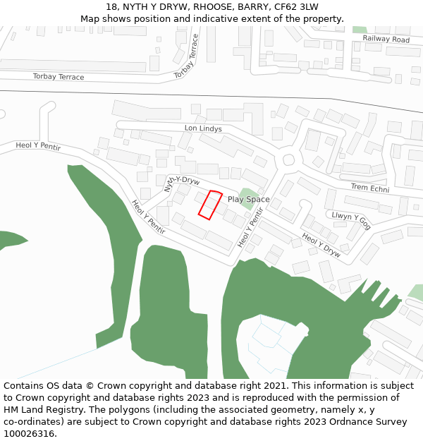 18, NYTH Y DRYW, RHOOSE, BARRY, CF62 3LW: Location map and indicative extent of plot