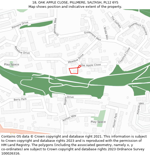 18, OAK APPLE CLOSE, PILLMERE, SALTASH, PL12 6YS: Location map and indicative extent of plot