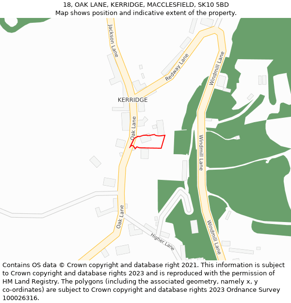 18, OAK LANE, KERRIDGE, MACCLESFIELD, SK10 5BD: Location map and indicative extent of plot