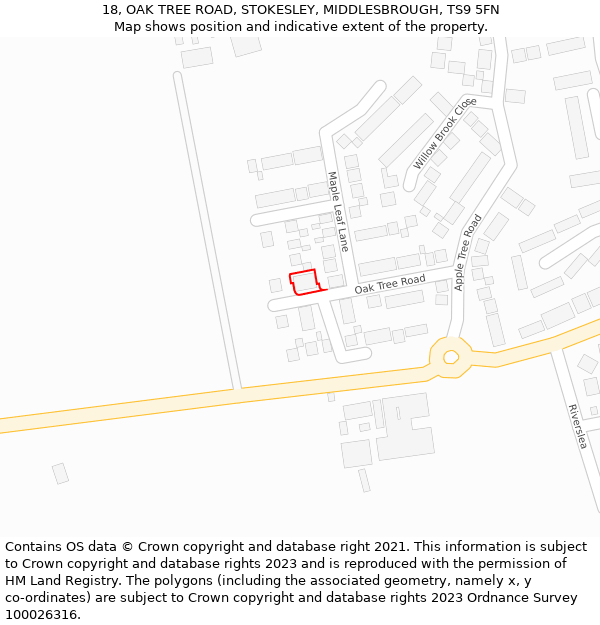 18, OAK TREE ROAD, STOKESLEY, MIDDLESBROUGH, TS9 5FN: Location map and indicative extent of plot