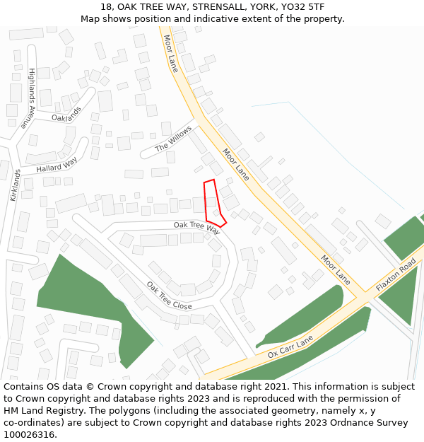 18, OAK TREE WAY, STRENSALL, YORK, YO32 5TF: Location map and indicative extent of plot