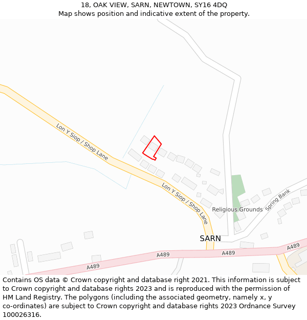 18, OAK VIEW, SARN, NEWTOWN, SY16 4DQ: Location map and indicative extent of plot