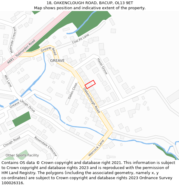 18, OAKENCLOUGH ROAD, BACUP, OL13 9ET: Location map and indicative extent of plot