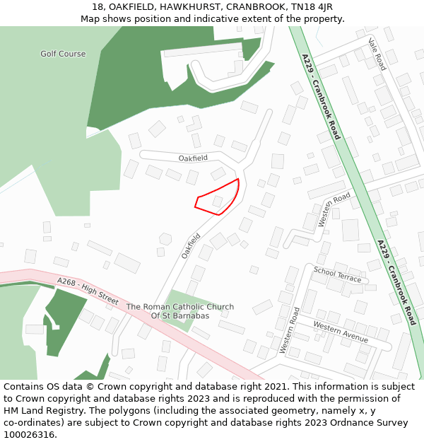 18, OAKFIELD, HAWKHURST, CRANBROOK, TN18 4JR: Location map and indicative extent of plot