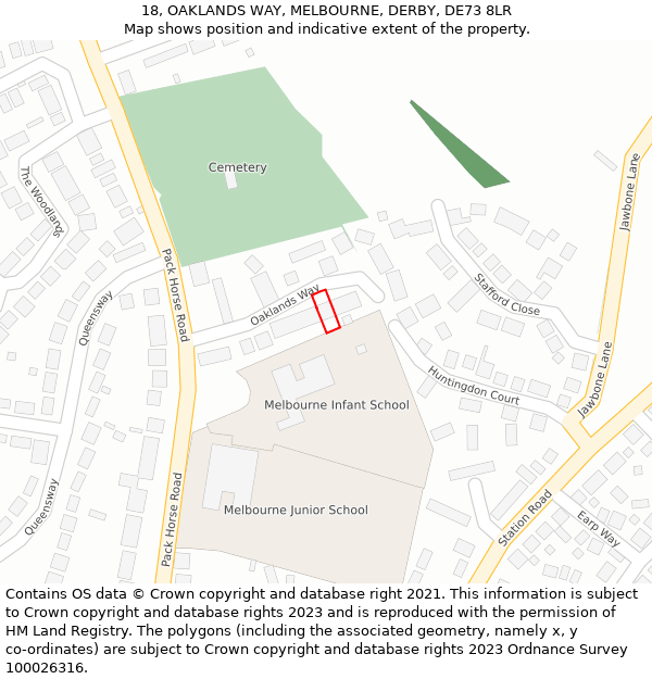 18, OAKLANDS WAY, MELBOURNE, DERBY, DE73 8LR: Location map and indicative extent of plot