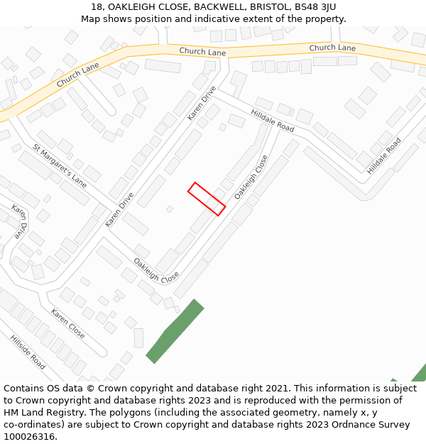 18, OAKLEIGH CLOSE, BACKWELL, BRISTOL, BS48 3JU: Location map and indicative extent of plot