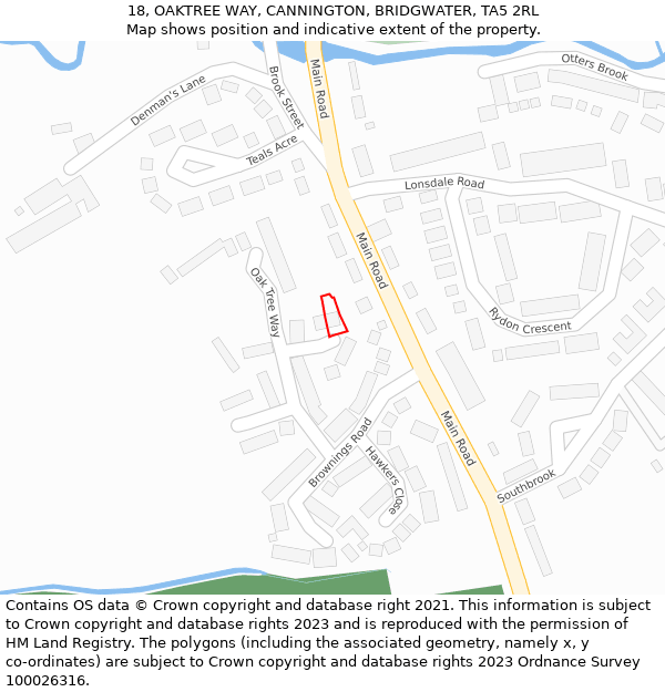 18, OAKTREE WAY, CANNINGTON, BRIDGWATER, TA5 2RL: Location map and indicative extent of plot