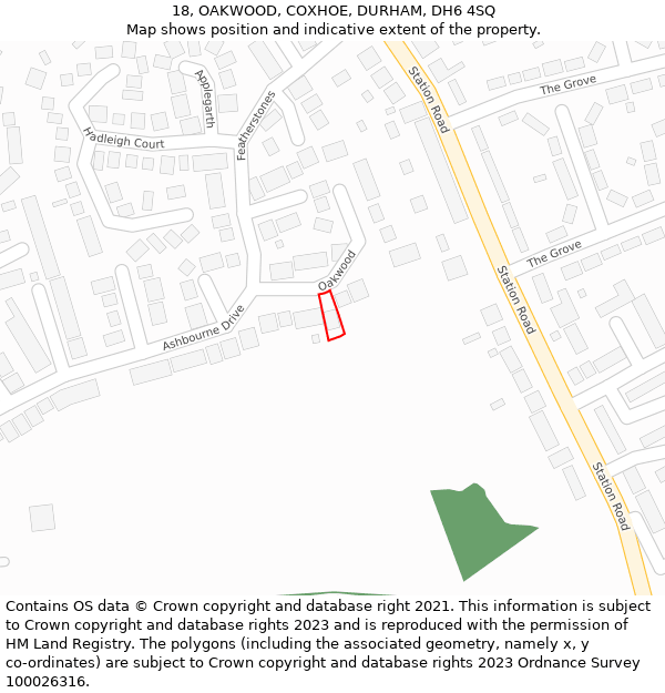 18, OAKWOOD, COXHOE, DURHAM, DH6 4SQ: Location map and indicative extent of plot