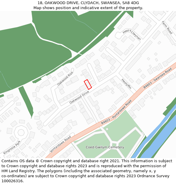 18, OAKWOOD DRIVE, CLYDACH, SWANSEA, SA8 4DG: Location map and indicative extent of plot
