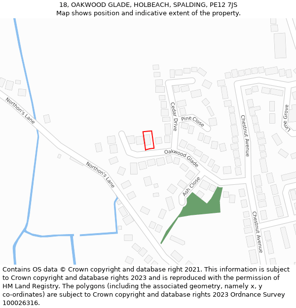 18, OAKWOOD GLADE, HOLBEACH, SPALDING, PE12 7JS: Location map and indicative extent of plot