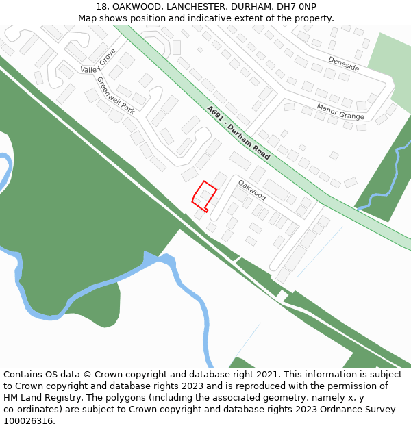 18, OAKWOOD, LANCHESTER, DURHAM, DH7 0NP: Location map and indicative extent of plot