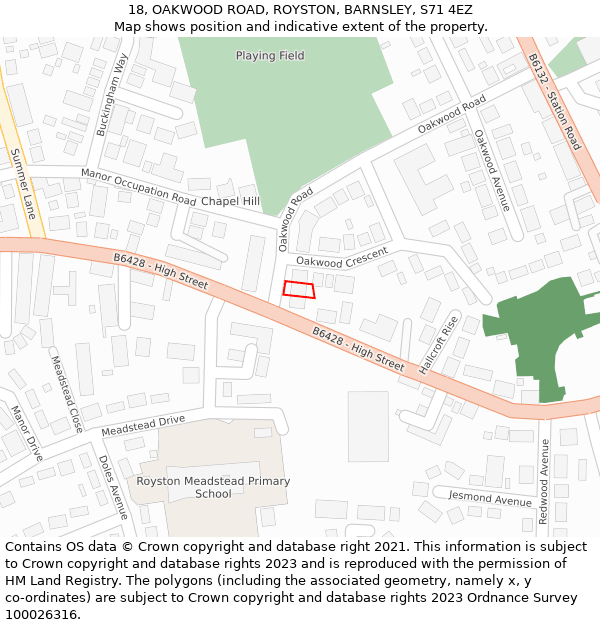 18, OAKWOOD ROAD, ROYSTON, BARNSLEY, S71 4EZ: Location map and indicative extent of plot