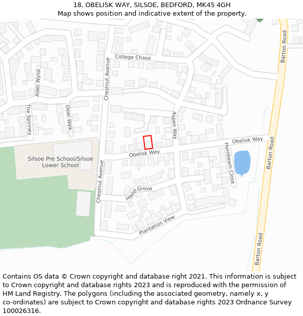 18, OBELISK WAY, SILSOE, BEDFORD, MK45 4GH: Location map and indicative extent of plot