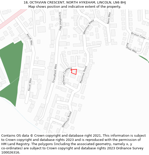 18, OCTAVIAN CRESCENT, NORTH HYKEHAM, LINCOLN, LN6 8HJ: Location map and indicative extent of plot