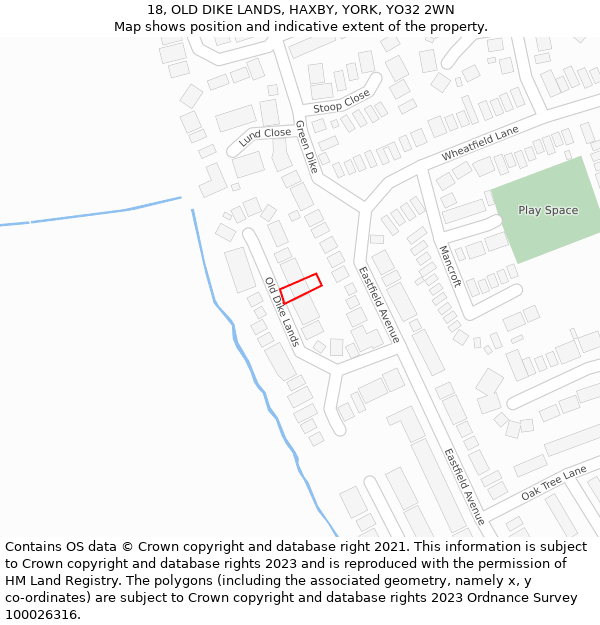 18, OLD DIKE LANDS, HAXBY, YORK, YO32 2WN: Location map and indicative extent of plot