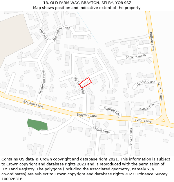 18, OLD FARM WAY, BRAYTON, SELBY, YO8 9SZ: Location map and indicative extent of plot