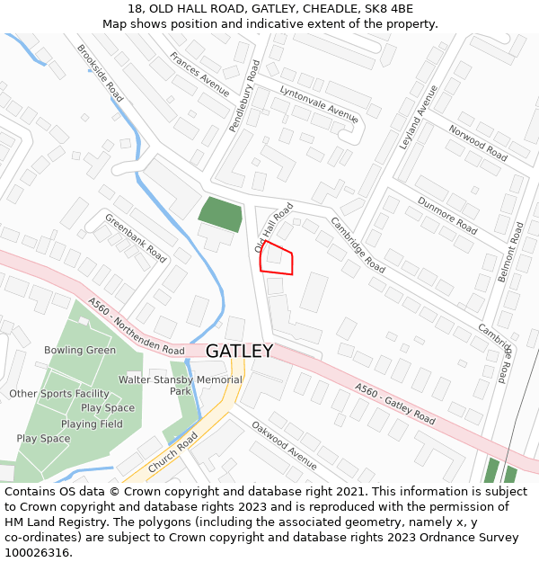 18, OLD HALL ROAD, GATLEY, CHEADLE, SK8 4BE: Location map and indicative extent of plot