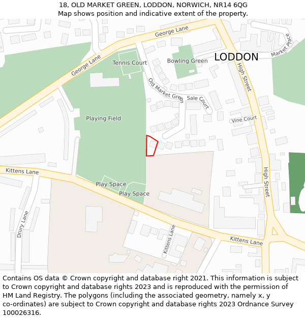 18, OLD MARKET GREEN, LODDON, NORWICH, NR14 6QG: Location map and indicative extent of plot