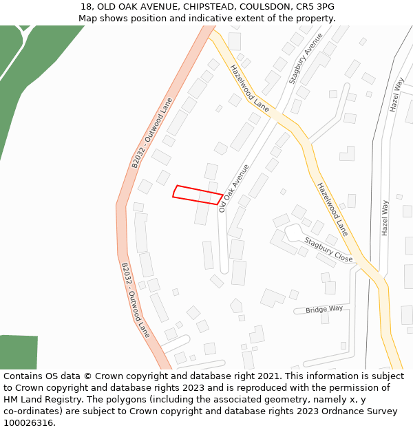 18, OLD OAK AVENUE, CHIPSTEAD, COULSDON, CR5 3PG: Location map and indicative extent of plot