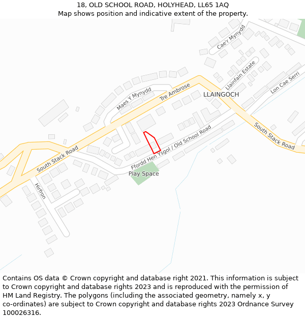 18, OLD SCHOOL ROAD, HOLYHEAD, LL65 1AQ: Location map and indicative extent of plot