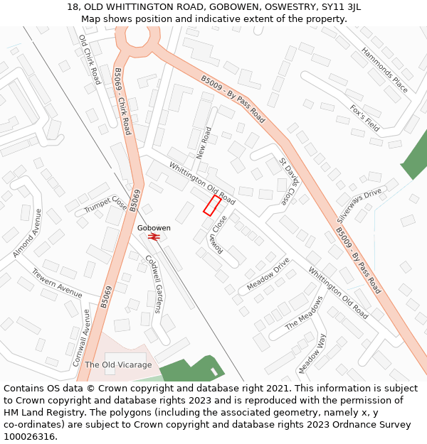 18, OLD WHITTINGTON ROAD, GOBOWEN, OSWESTRY, SY11 3JL: Location map and indicative extent of plot