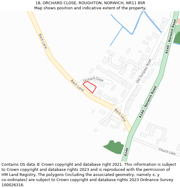 18, ORCHARD CLOSE, ROUGHTON, NORWICH, NR11 8SR: Location map and indicative extent of plot