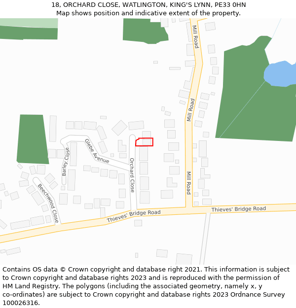 18, ORCHARD CLOSE, WATLINGTON, KING'S LYNN, PE33 0HN: Location map and indicative extent of plot