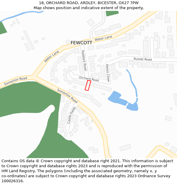 18, ORCHARD ROAD, ARDLEY, BICESTER, OX27 7PW: Location map and indicative extent of plot