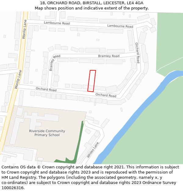 18, ORCHARD ROAD, BIRSTALL, LEICESTER, LE4 4GA: Location map and indicative extent of plot