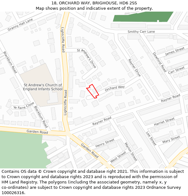 18, ORCHARD WAY, BRIGHOUSE, HD6 2SS: Location map and indicative extent of plot