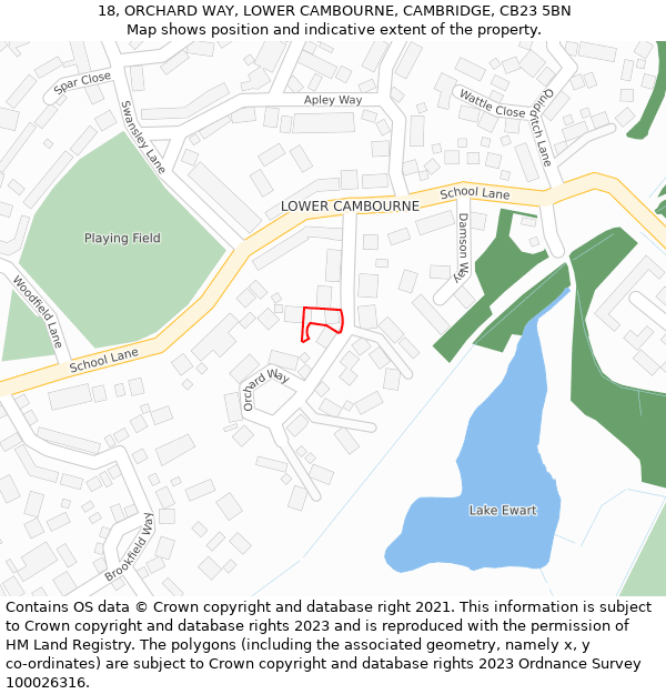 18, ORCHARD WAY, LOWER CAMBOURNE, CAMBRIDGE, CB23 5BN: Location map and indicative extent of plot