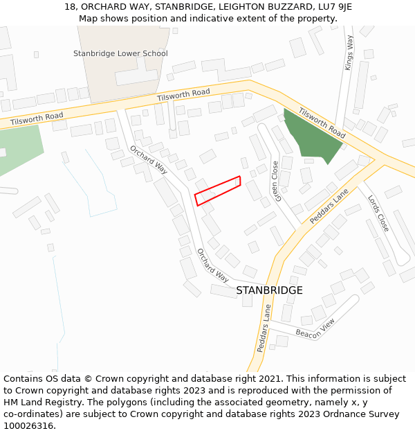18, ORCHARD WAY, STANBRIDGE, LEIGHTON BUZZARD, LU7 9JE: Location map and indicative extent of plot