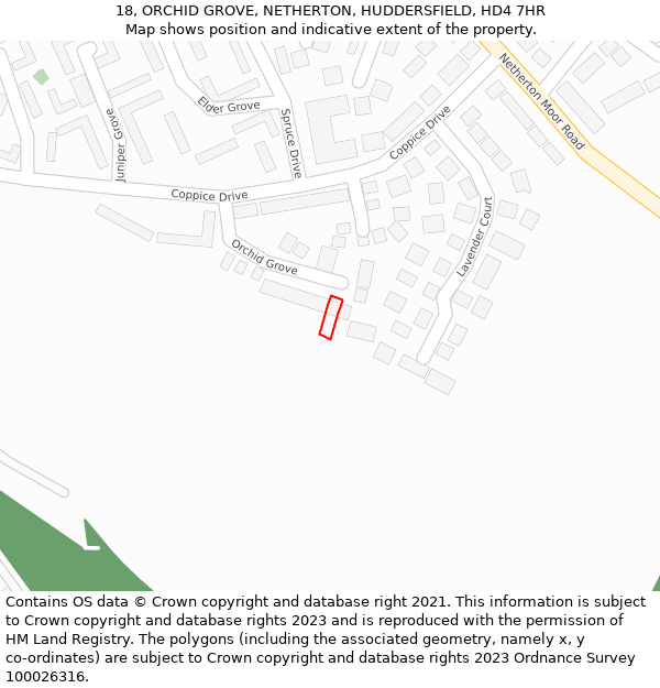 18, ORCHID GROVE, NETHERTON, HUDDERSFIELD, HD4 7HR: Location map and indicative extent of plot