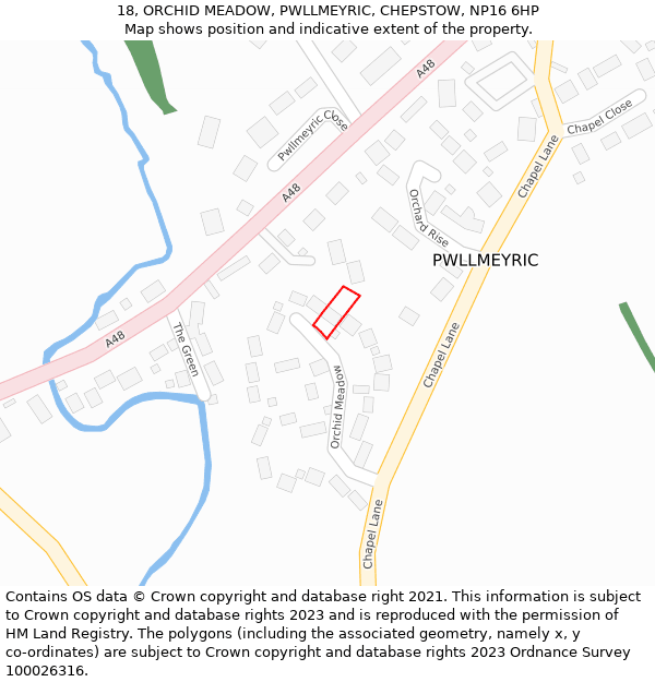 18, ORCHID MEADOW, PWLLMEYRIC, CHEPSTOW, NP16 6HP: Location map and indicative extent of plot