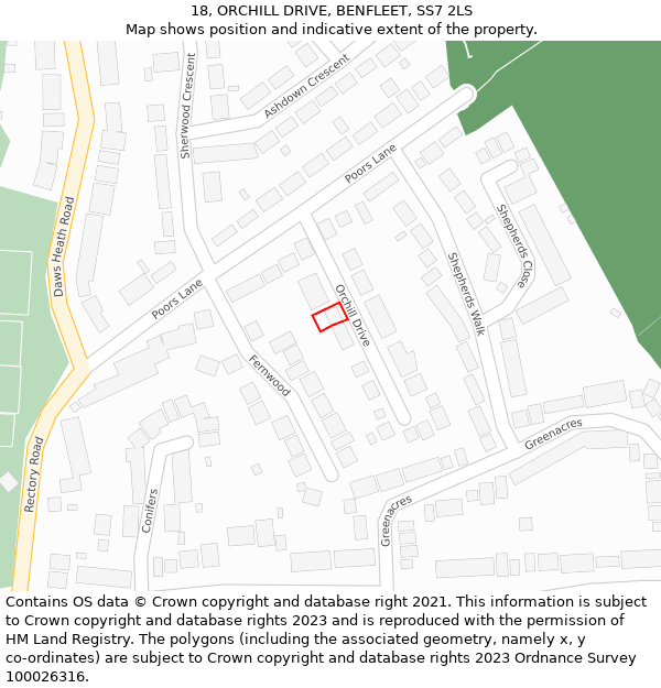 18, ORCHILL DRIVE, BENFLEET, SS7 2LS: Location map and indicative extent of plot