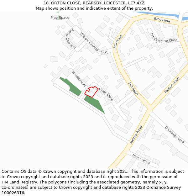 18, ORTON CLOSE, REARSBY, LEICESTER, LE7 4XZ: Location map and indicative extent of plot