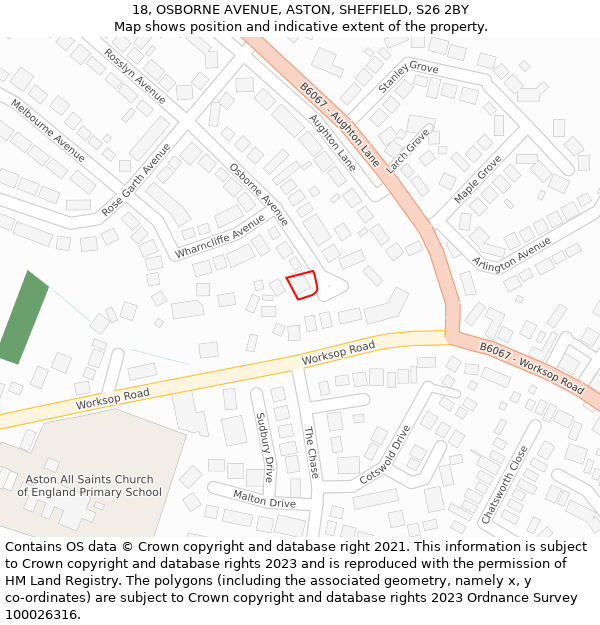 18, OSBORNE AVENUE, ASTON, SHEFFIELD, S26 2BY: Location map and indicative extent of plot