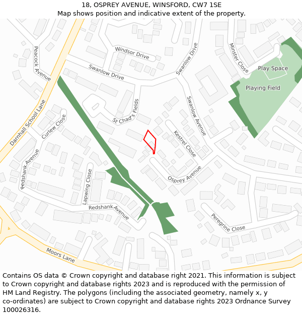 18, OSPREY AVENUE, WINSFORD, CW7 1SE: Location map and indicative extent of plot