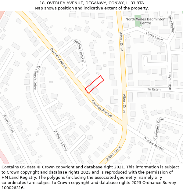 18, OVERLEA AVENUE, DEGANWY, CONWY, LL31 9TA: Location map and indicative extent of plot