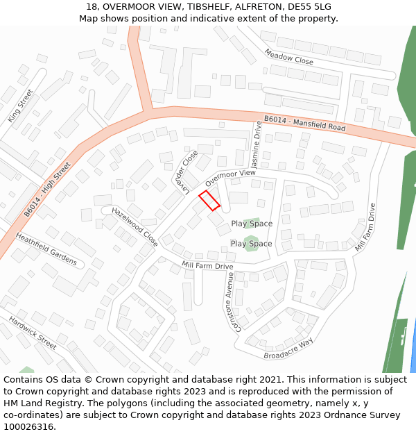 18, OVERMOOR VIEW, TIBSHELF, ALFRETON, DE55 5LG: Location map and indicative extent of plot