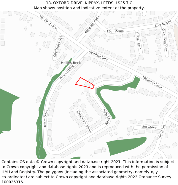 18, OXFORD DRIVE, KIPPAX, LEEDS, LS25 7JG: Location map and indicative extent of plot