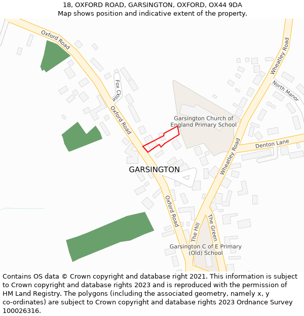 18, OXFORD ROAD, GARSINGTON, OXFORD, OX44 9DA: Location map and indicative extent of plot