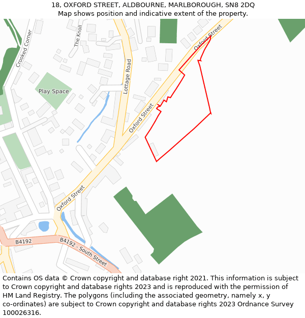 18, OXFORD STREET, ALDBOURNE, MARLBOROUGH, SN8 2DQ: Location map and indicative extent of plot