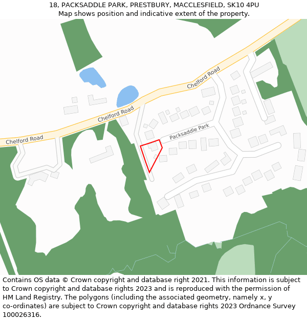 18, PACKSADDLE PARK, PRESTBURY, MACCLESFIELD, SK10 4PU: Location map and indicative extent of plot