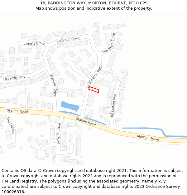 18, PADDINGTON WAY, MORTON, BOURNE, PE10 0PS: Location map and indicative extent of plot