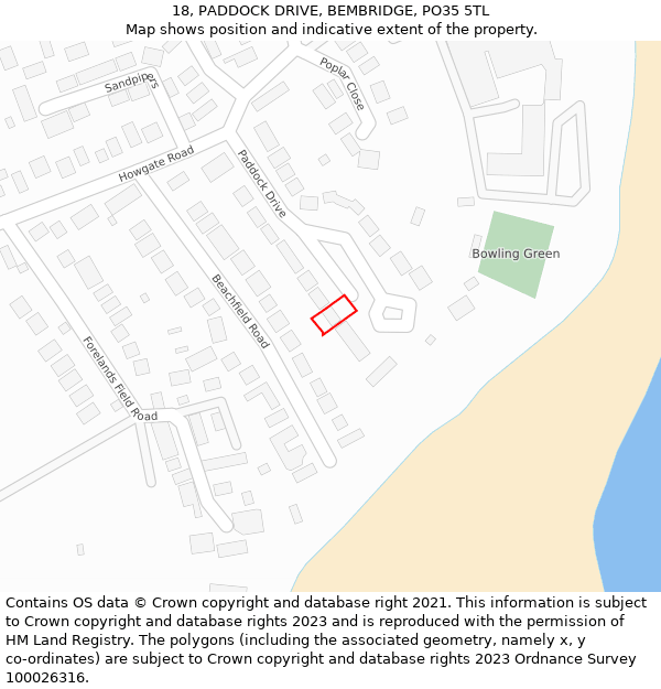 18, PADDOCK DRIVE, BEMBRIDGE, PO35 5TL: Location map and indicative extent of plot