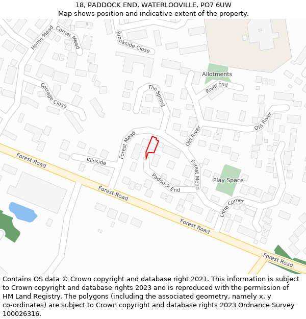 18, PADDOCK END, WATERLOOVILLE, PO7 6UW: Location map and indicative extent of plot